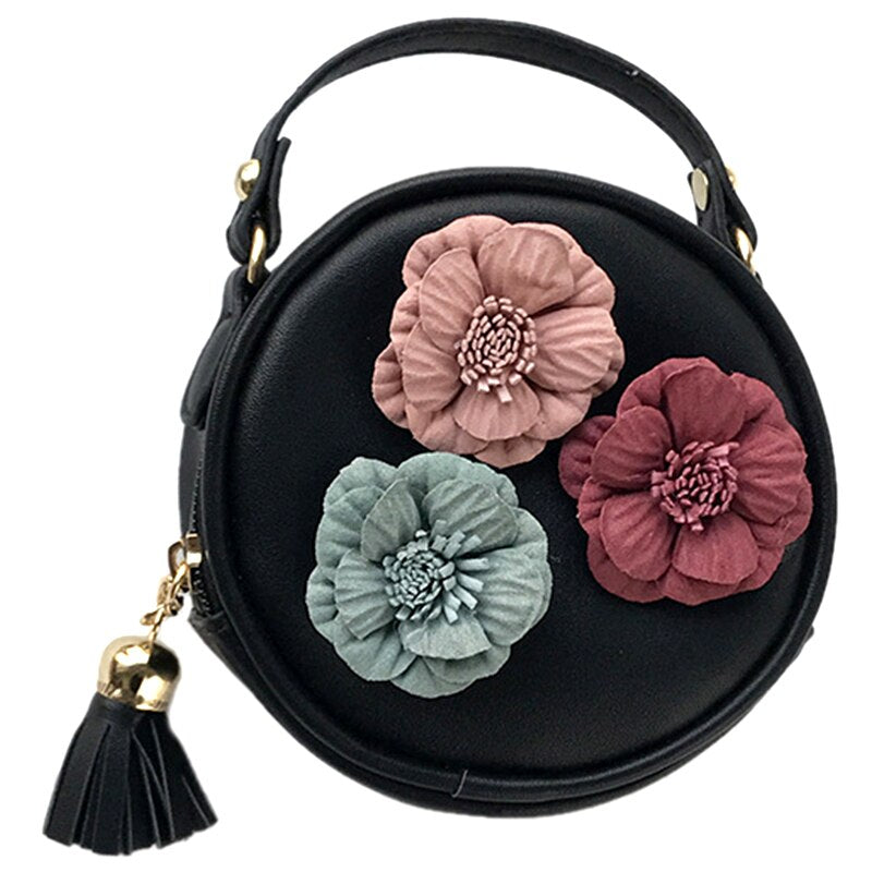 Autumn and Winter New Small Round Bag Cute Flower Handbags Purse Simple Shoulder Diagonal Package Trend - ebowsos