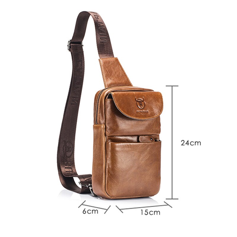 BULLCAPTAIN Brand Men's Chest Bag Fashion Crossbody Bags For Men Genuine Leather Small Shoulder Bag - ebowsos