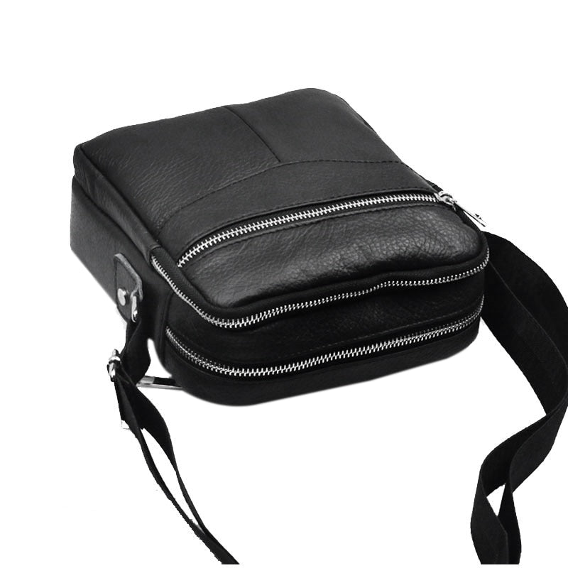 BULLCAPTAIN Fashion Genuine Leather Shoulder bag men causal Crossbody Bags Small Brand double Zipper Male Messenger Bags - ebowsos