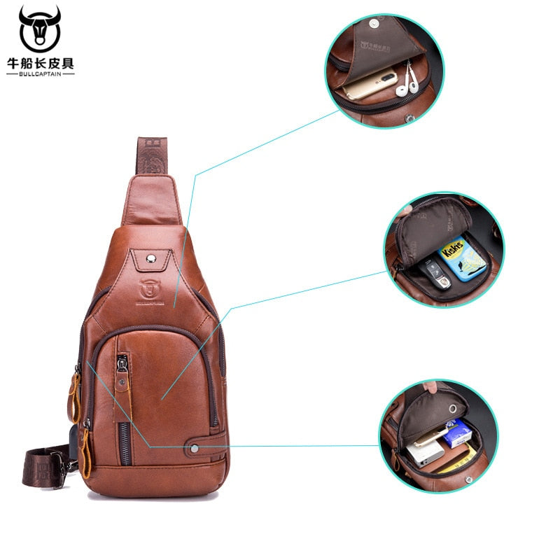 BULLCAPTAIN Genuine Leather Crossbody Bags Men Shoulder Men Chest Bags Fashion Travel Handbags Man Messenger Bag Male - ebowsos