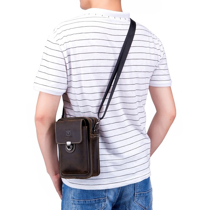 BULLCAPTAIN Genuine Leather Men Shoulder Bag Small Men Bag Vintage Casual Multifunctional Messenger Bag Man waist Bag - ebowsos