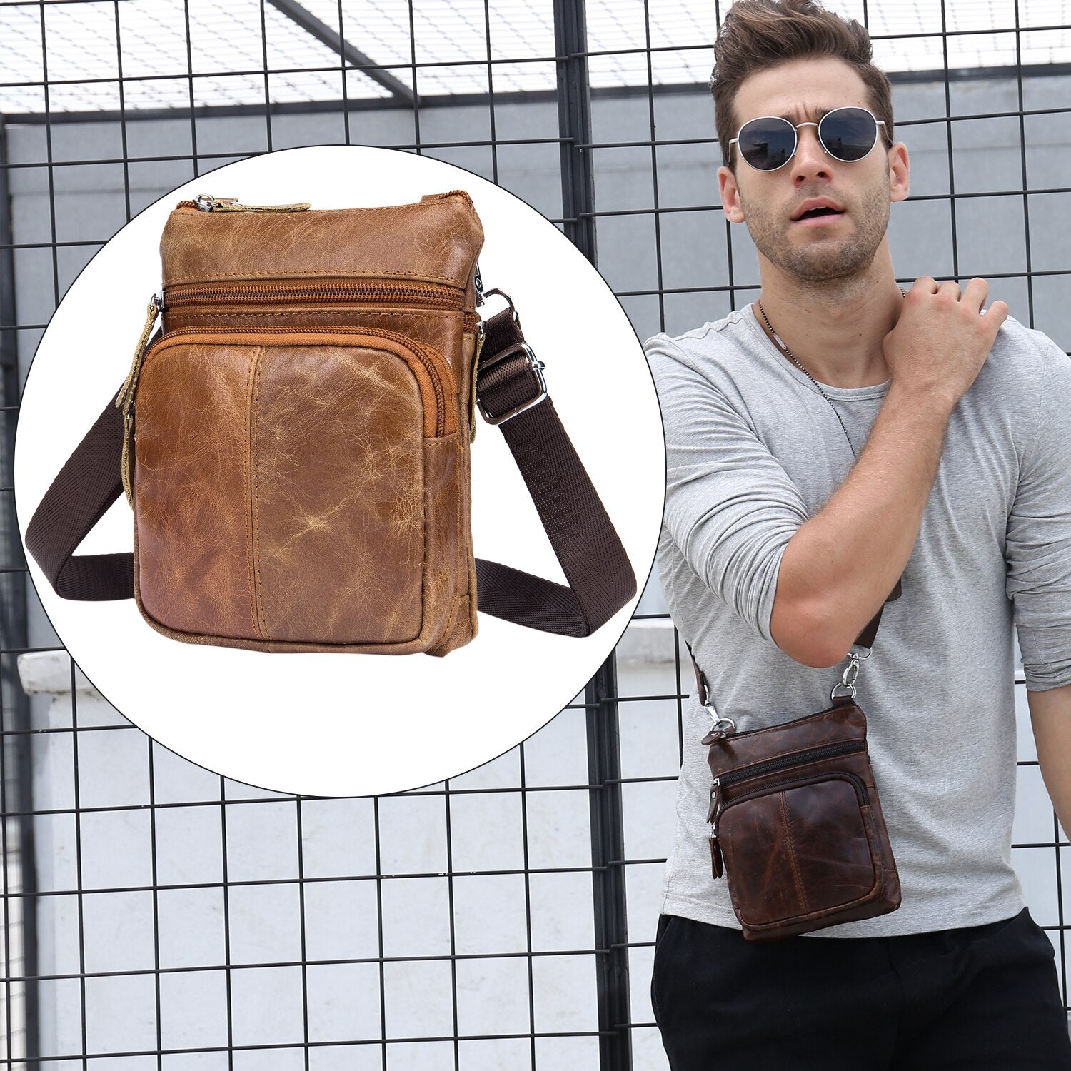 BULLCAPTAIN MEN'S FAMOUS BRAND casual CROSSBODY BAGS MALE BAG FASHION GENUINE LEATHER MINI SHOULDER BAGS FOR MEN - ebowsos