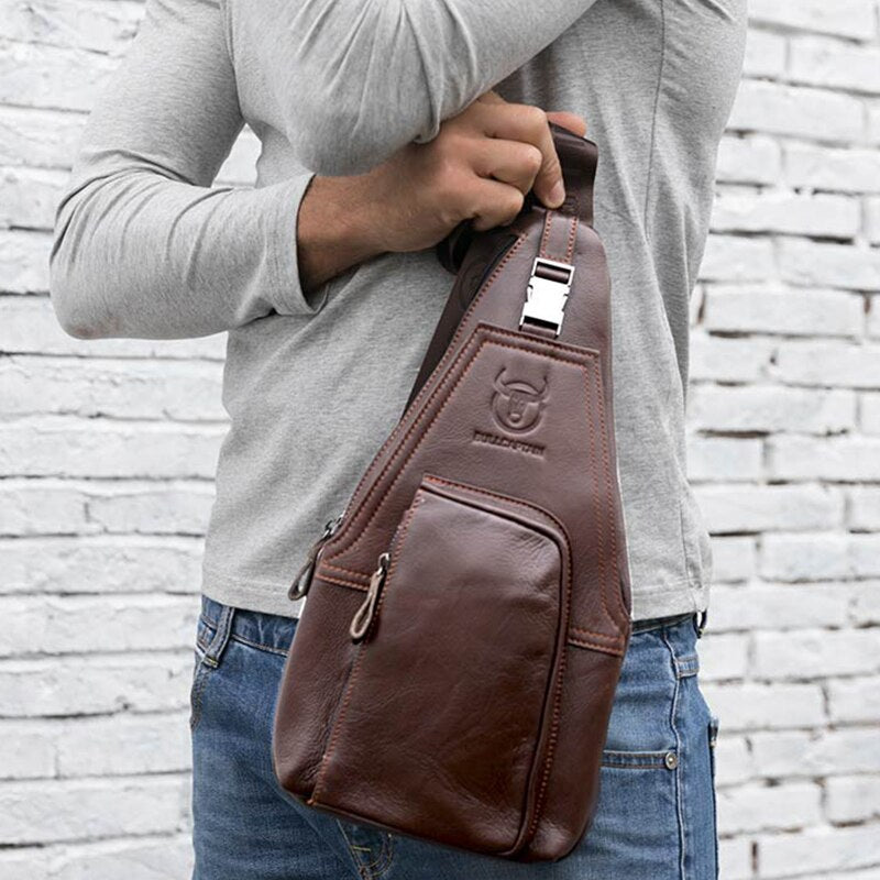 BULLCAPTAIN Small FAMOUS Brand Messenger Bag MEN'S Genuine Leather Crossbody Shoulder Bag Crossbody Bag with Zipper Buckl - ebowsos