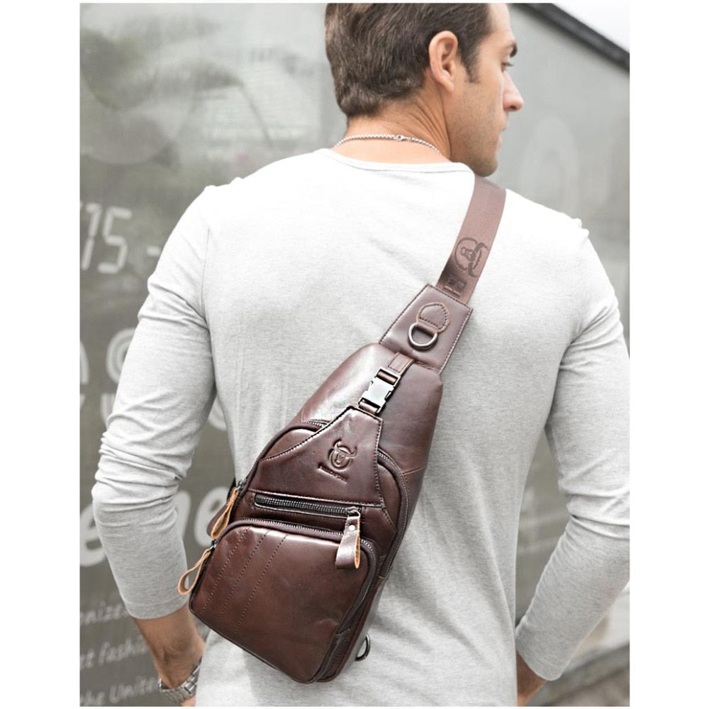 BULLCAPTAIN  men's chest bag casual sports travel Messenger bag multi-function fashion chest bag small travel bag - ebowsos