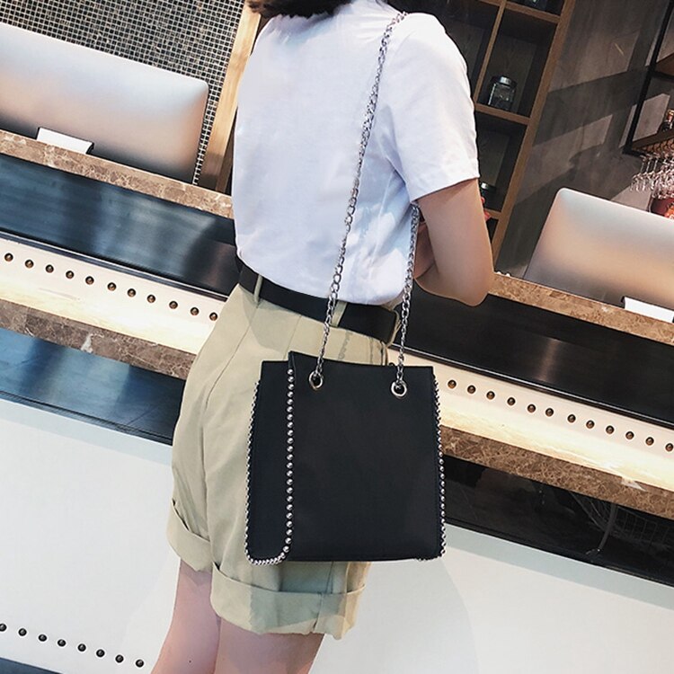 Bag Women'S Shoulder Bag Big Leather Rivet Casual Fashion Women'S Handbag Capacity Handbags - ebowsos