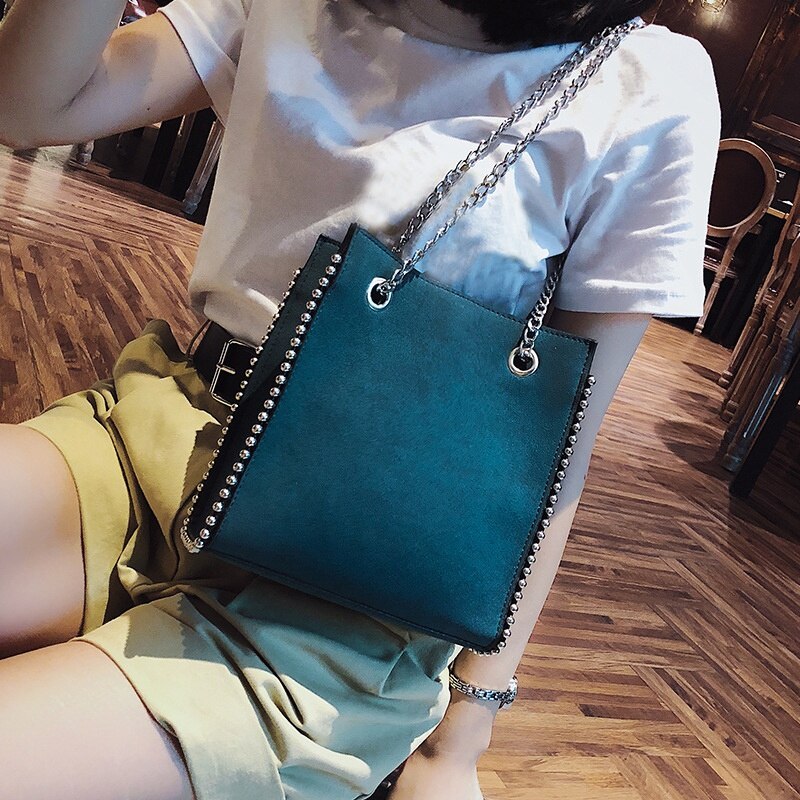 Bag Women'S Shoulder Bag Big Leather Rivet Casual Fashion Women'S Handbag Capacity Handbags - ebowsos