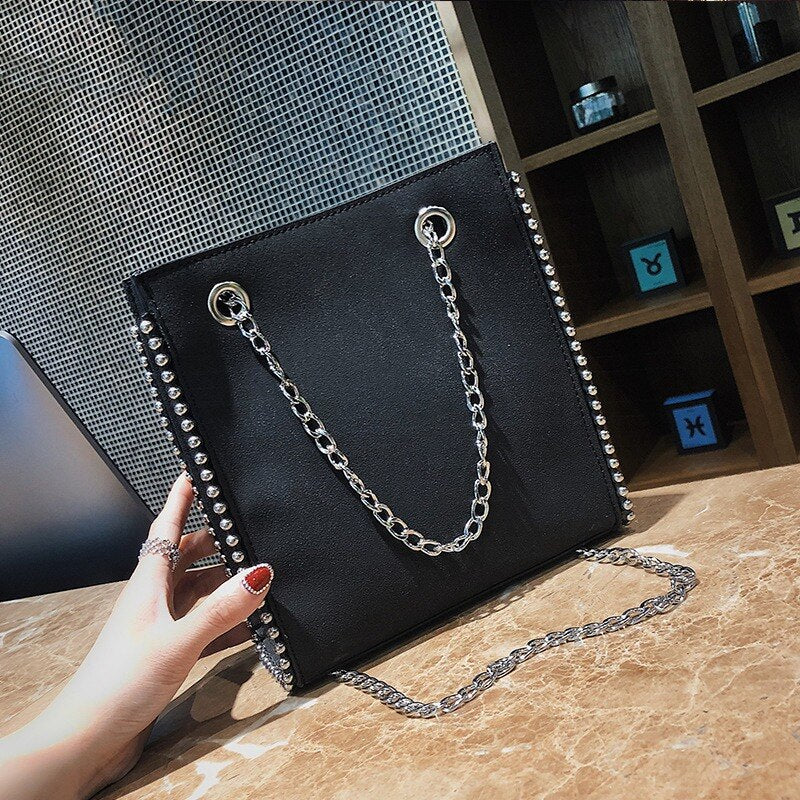 Bag Women'S Shoulder Bag Big Leather Rivet Casual Fashion Women'S Handbag Capacity Handbags - ebowsos