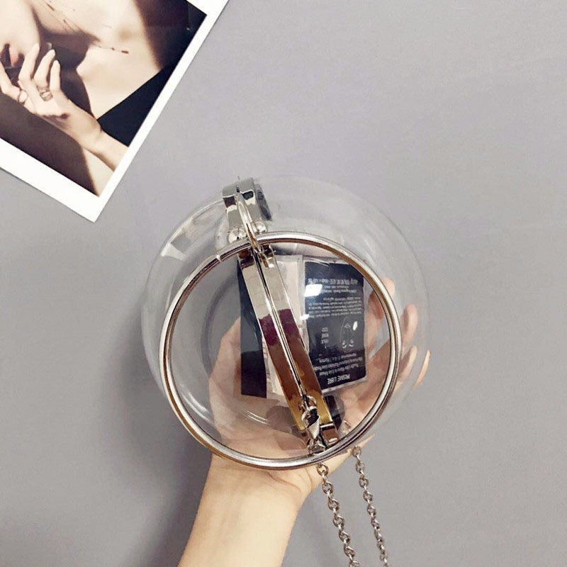 Ball Shaped Transparent Party Bag Women Evening Bag Party Wedding Clutch Purses Chain Shoulder Bag For Birthday Gift - ebowsos