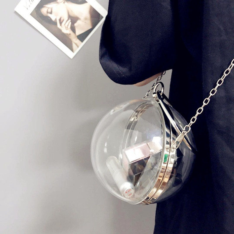 Ball Shaped Transparent Party Bag Women Evening Bag Party Wedding Clutch Purses Chain Shoulder Bag For Birthday Gift - ebowsos