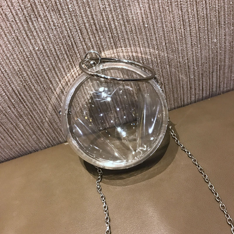 Ball Shaped Transparent Party Bag Women Evening Bag Party Wedding Clutch Purses Chain Shoulder Bag For Birthday Gift - ebowsos