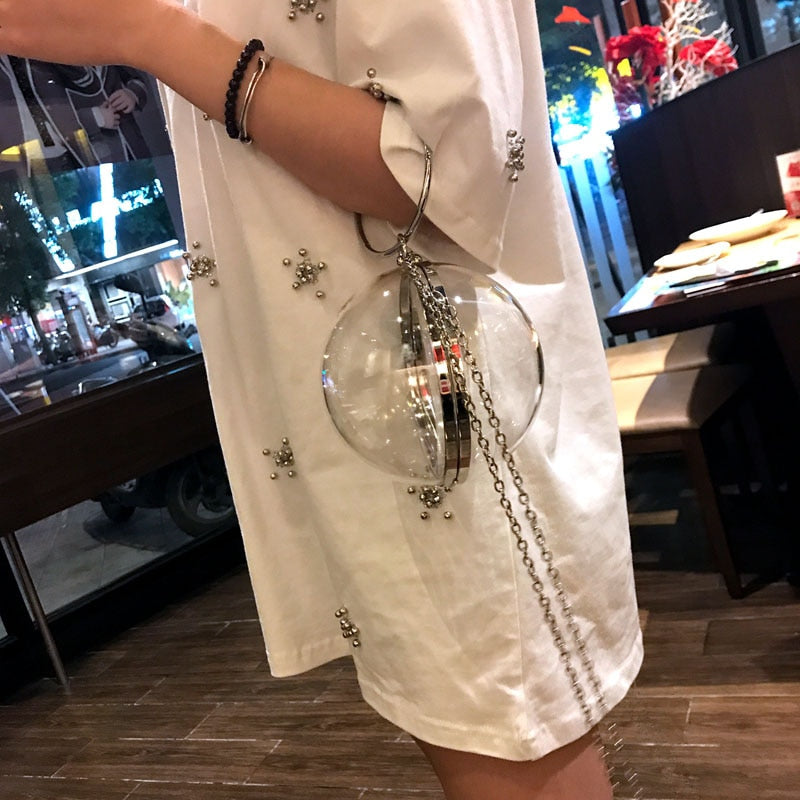 Ball Shaped Transparent Party Bag Women Evening Bag Party Wedding Clutch Purses Chain Shoulder Bag For Birthday Gift - ebowsos