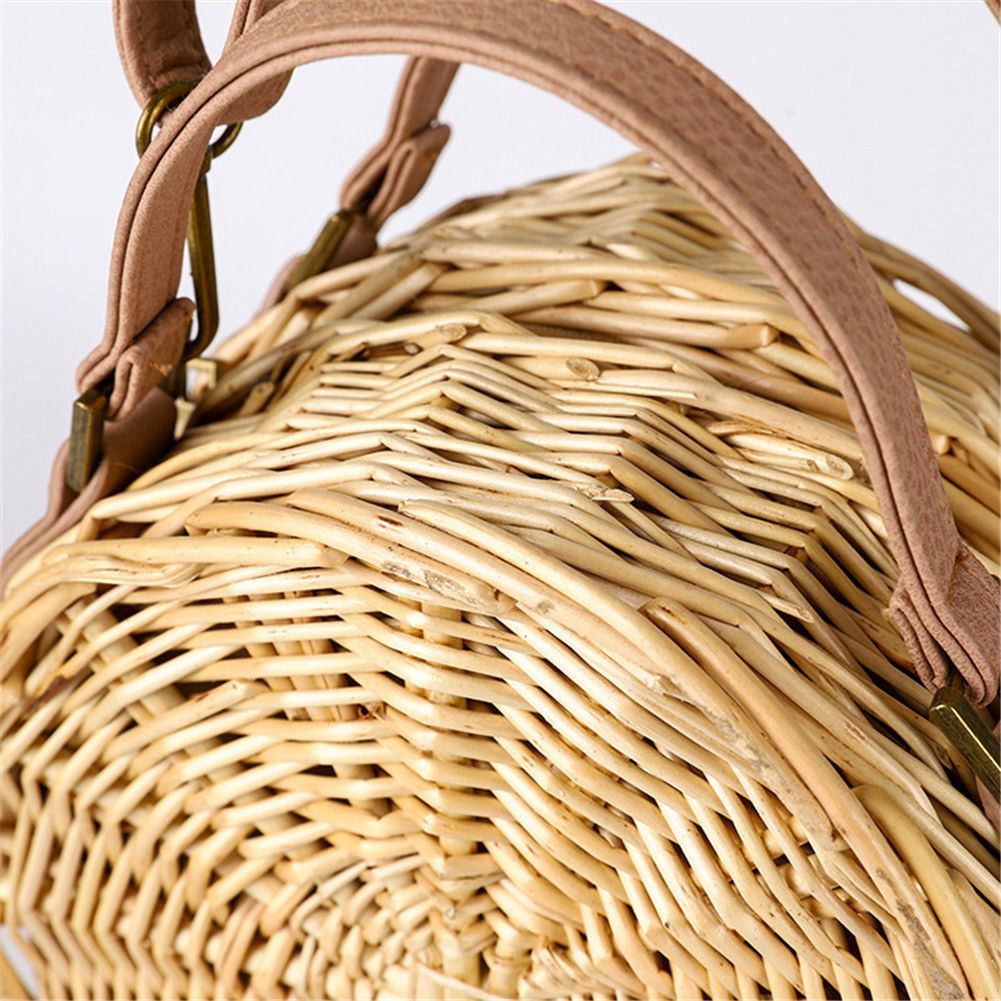 Beach Bag Round Handwoven Rattan Circle Women Bamboo Straw Satchel - ebowsos