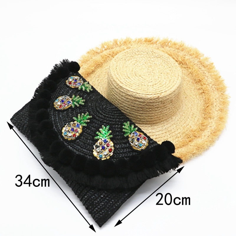 Beach Bag Straw Clutch Messenger Bag Envelope Bag Women Lady Day Tassels Pineapple Summer Crossbody Bags - ebowsos