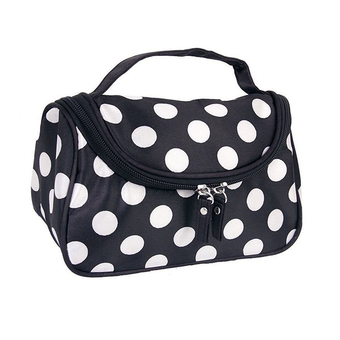 Black Zipper Cosmetic Bag Toiletry Bag Make-up Bag Hand Case Bag with Dot Patterns - ebowsos