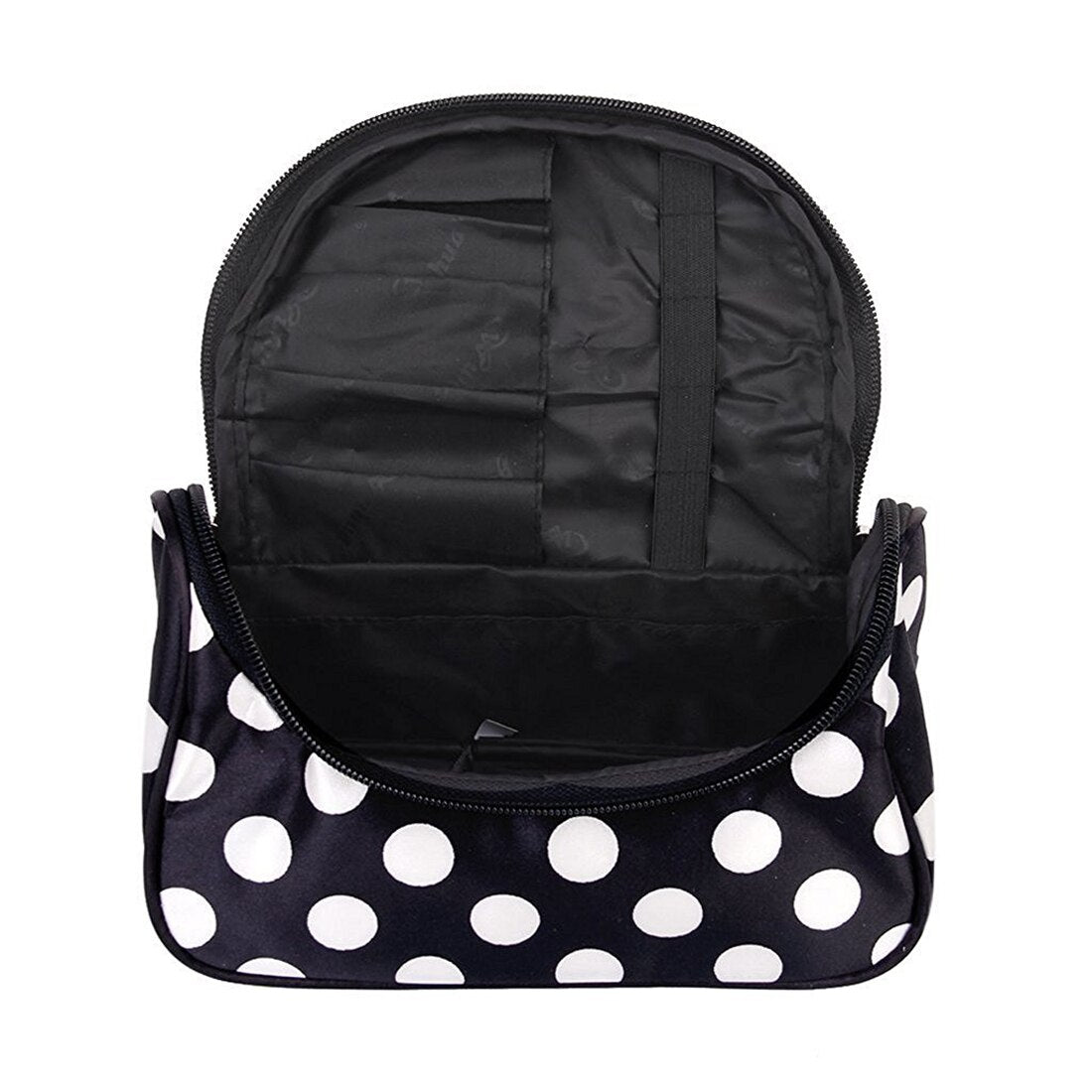 Black Zipper Cosmetic Bag Toiletry Bag Make-up Bag Hand Case Bag with Dot Patterns - ebowsos