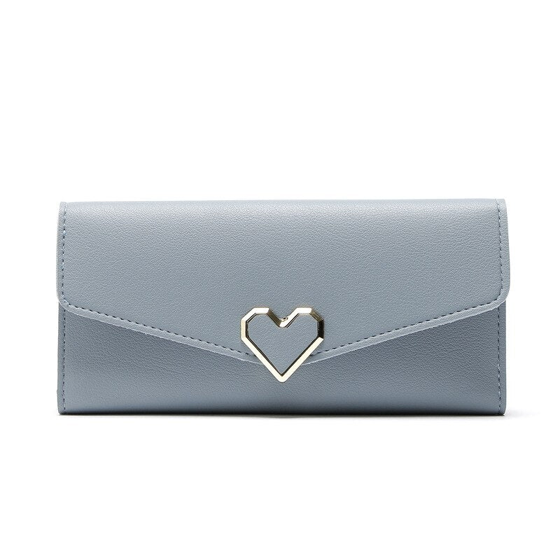 Black woman PU leather long paragraph multi-functional simple and lovely large-capacity heart-shaped leather wallet walle - ebowsos