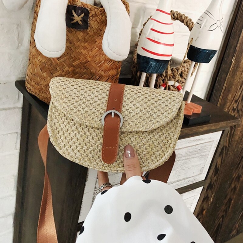 Bohemia Women Straw Waist Chest Bag Fanny Bag Small Holiday Beach Bag Female Shoulder Messenger Bags - ebowsos