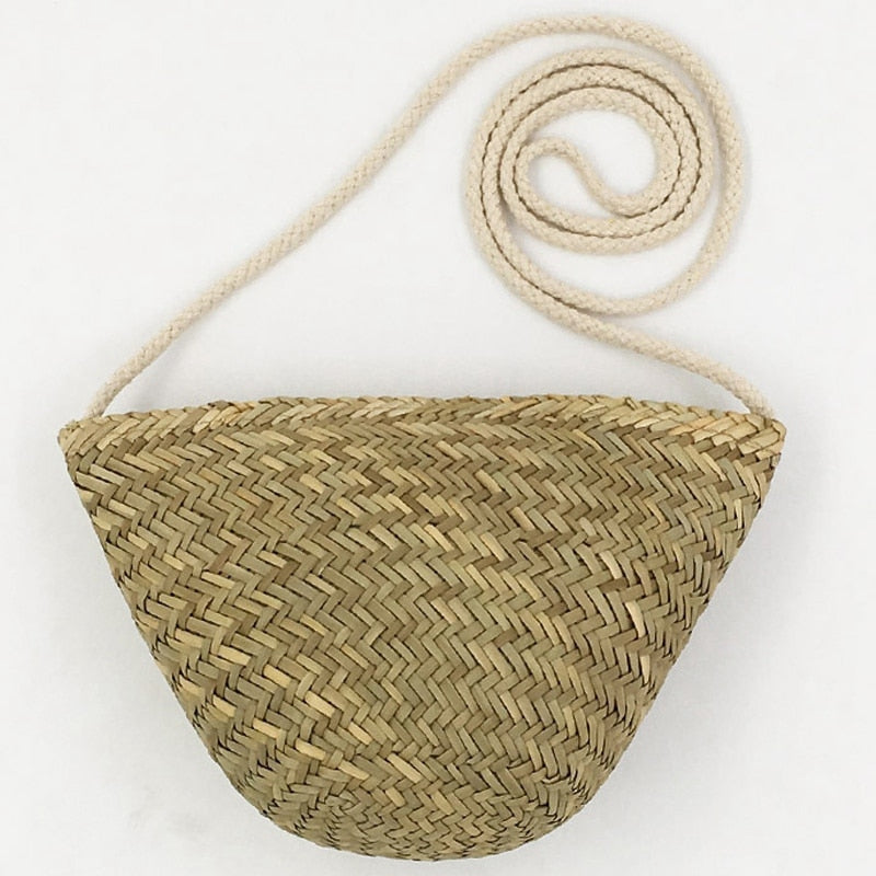 Bohemian Hand Woven Straw Beach Bag Summer Woman'S Shoulder Bag Rush Rattan Messenger Bags Travel Cell Phone Pouch - ebowsos