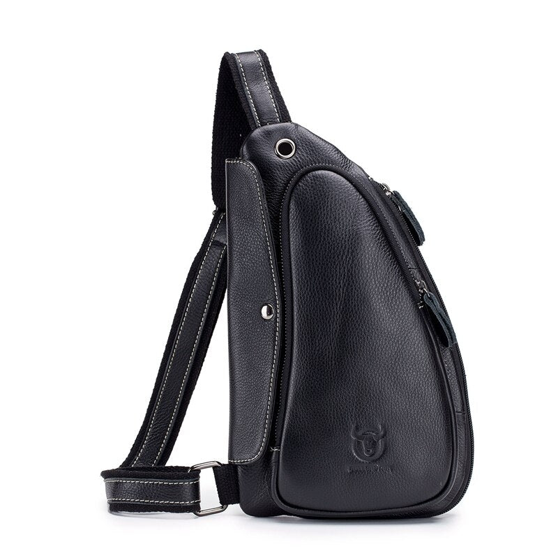 Bullcaptain Leather Crossbody Bag For Men Messenger Leather Chest Bag Casual Shoulder Strap Pack Fashion - ebowsos