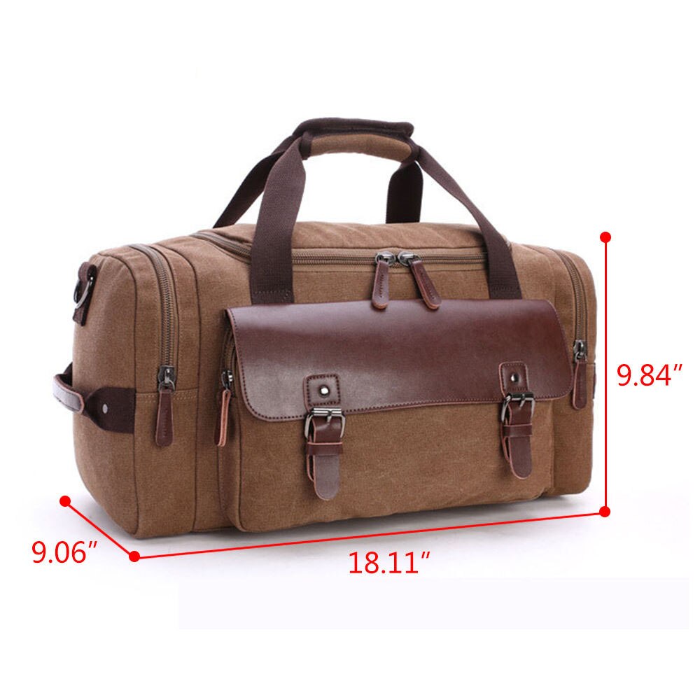 Canvas Leather Travel Bag Men Tote Bag Carry-On Shoulder Handbag Luggage - ebowsos