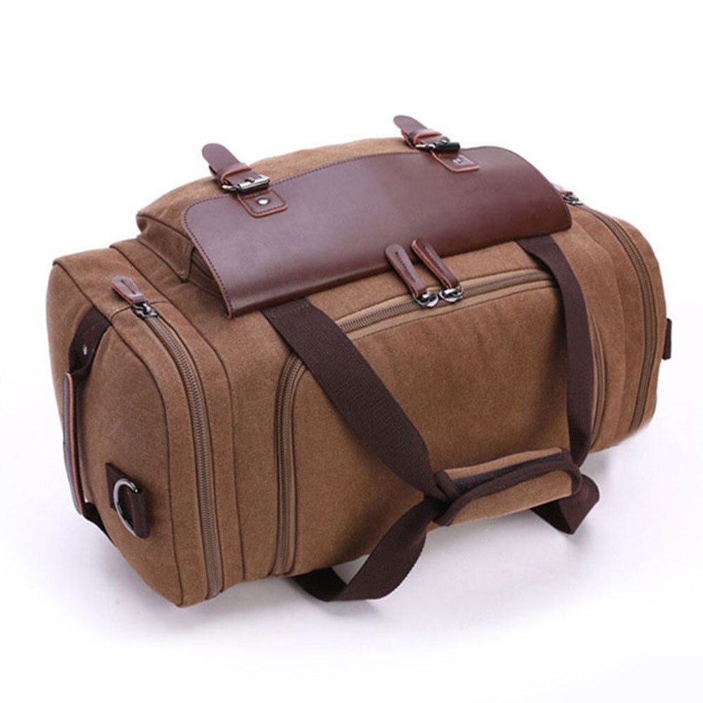 Canvas Leather Travel Bag Men Tote Bag Carry-On Shoulder Handbag Luggage - ebowsos