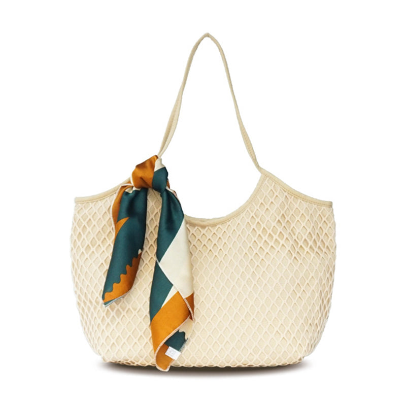 Canvas Mesh Beach Bag New Trend Fashion Canvas Net Bag Female Bag Women Handbag Shoulder Bag - ebowsos