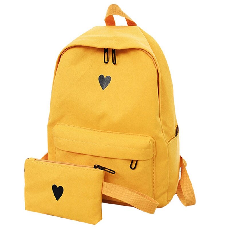 Canvas Printed Heart Korean Edition Student Travel Backpack For Girls - ebowsos
