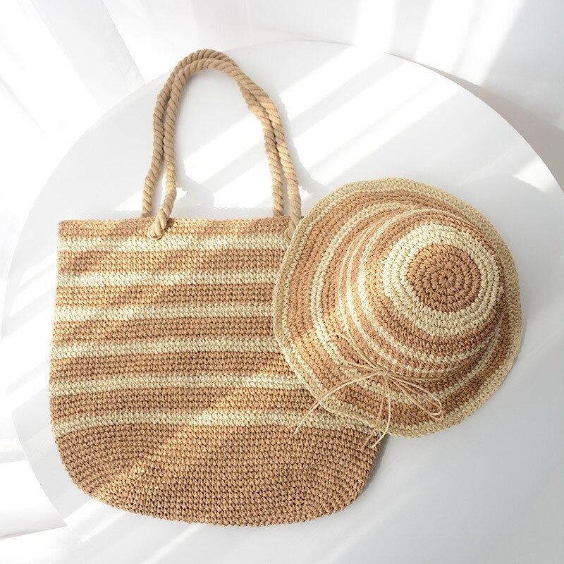 Capacity Net Shopping Bags Cotton Rope Shoulder Bags Weave Knitting Handbag Hollow Out Summer Beach Bags Cheap Straw Bags - ebowsos