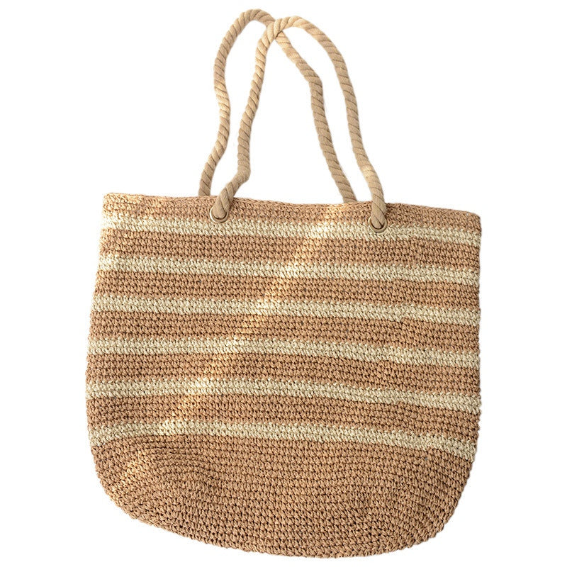 Capacity Net Shopping Bags Cotton Rope Shoulder Bags Weave Knitting Handbag Hollow Out Summer Beach Bags Cheap Straw Bags - ebowsos