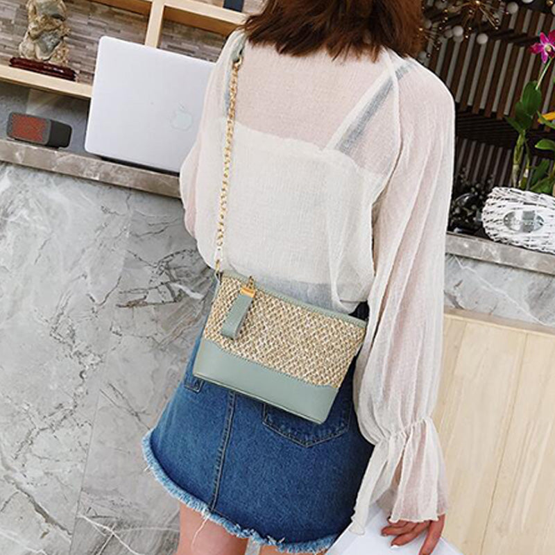 Casual Fashion Wild Straw Bag Chain Sling Wandering Bag Bucket Handbag Quilting Messenger - ebowsos