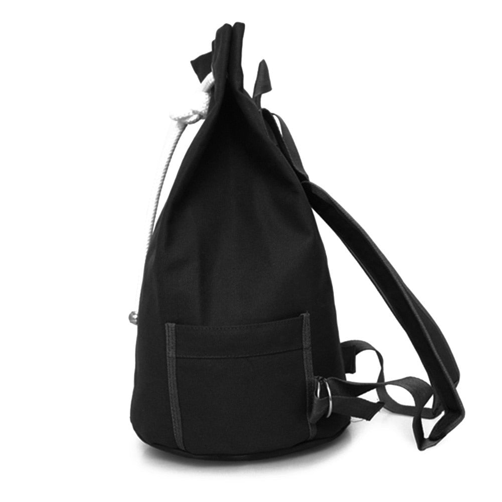 Casual Men Canvas Large Capacity Barrel Backpack Fashion Simple Travel Rucksack Pack Teenager School Bag - ebowsos