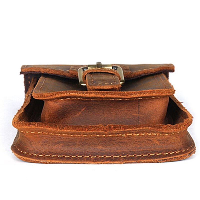 Casual Men'S Retro Pockets Genuine Leather Suede Leather Casual Small Bag Solid Waist Packs Brown - ebowsos