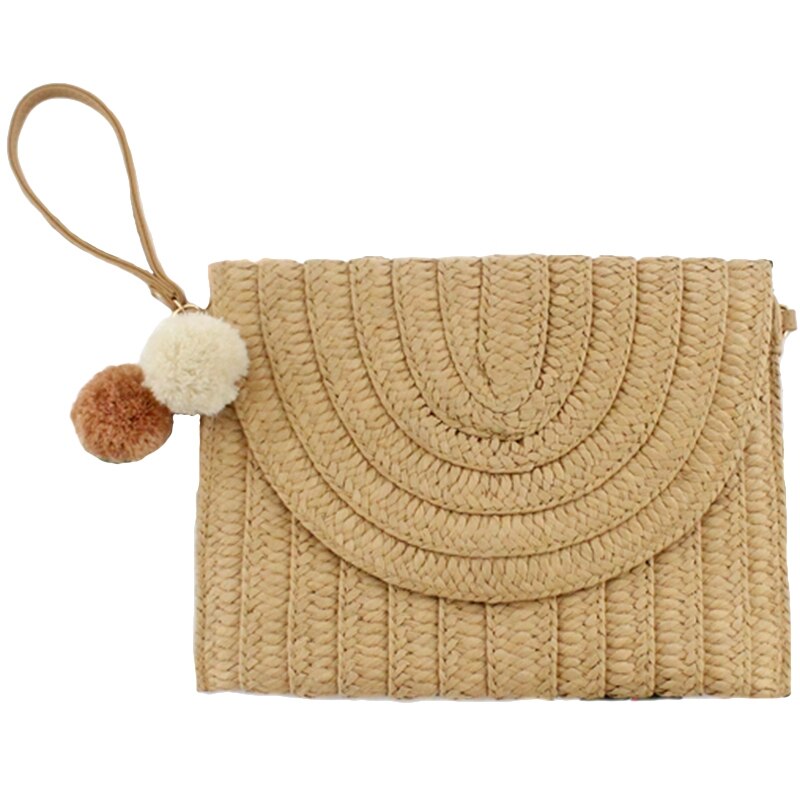 Casual New Ball Hand Clutch Bag Shoulder Crossbody Bag Straw Bag Women Woven Handbag - ebowsos