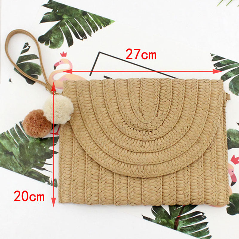 Casual New Ball Hand Clutch Bag Shoulder Crossbody Bag Straw Bag Women Woven Handbag - ebowsos