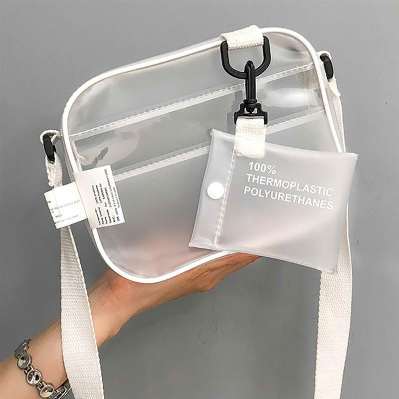 Casual Pvc Transparent Clear Women Crossbody Bags Shoulder Bag Handbag Jelly Small Phone Bags With Card Holder Wide Strap - ebowsos