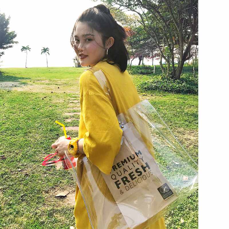 Casual Totes Women Pvc Handbags Transparent Beach Bags Summer Shopping Bags Ladies Shoulder Bag Open Handbag - ebowsos