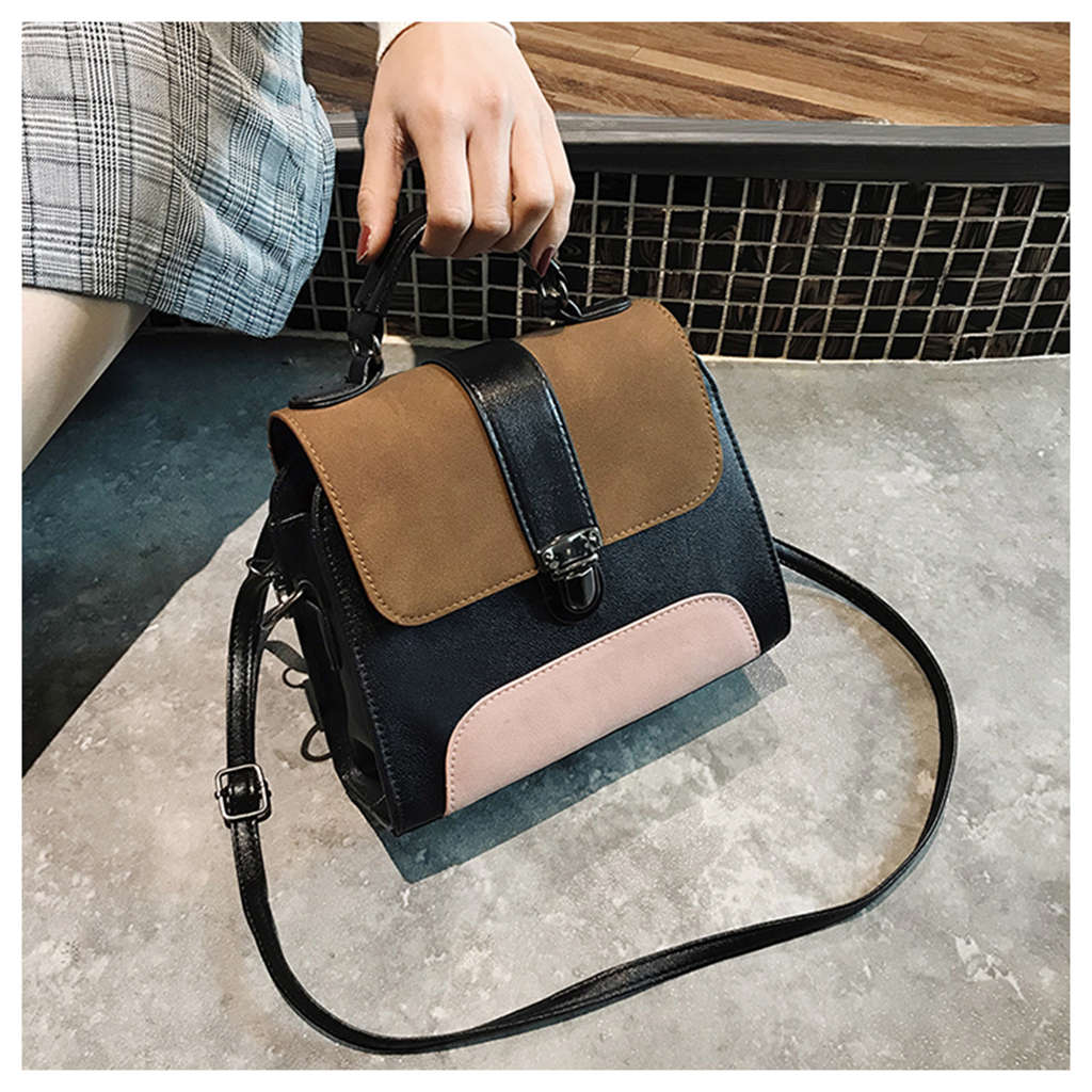 Casual Women Pu Leather Sling Handbag Girls Crossbody Bag Patchwork Messenger Shoulder Bag Female - ebowsos