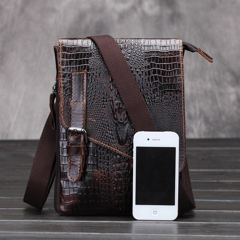 Casual men bags male crocodile pattern flap bag Shoulder Crossbody bags Handbags Messenger small men Leather bag - ebowsos