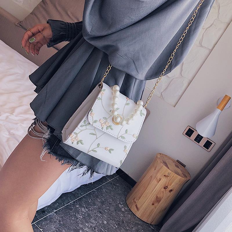 Chain Pouch Fashion Handbag Student Shoulder Pearl Diagonal Bag - ebowsos