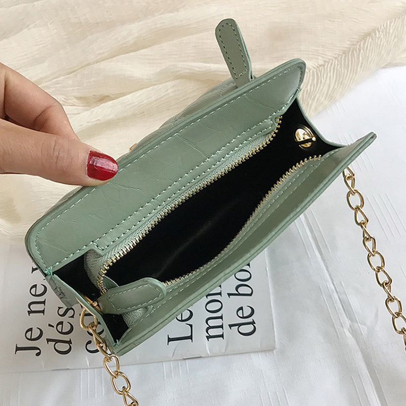 Chain Quilted Small Handbag Female Fashion Female Bag Zipper Shoulder Ladies Messenger Bag - ebowsos