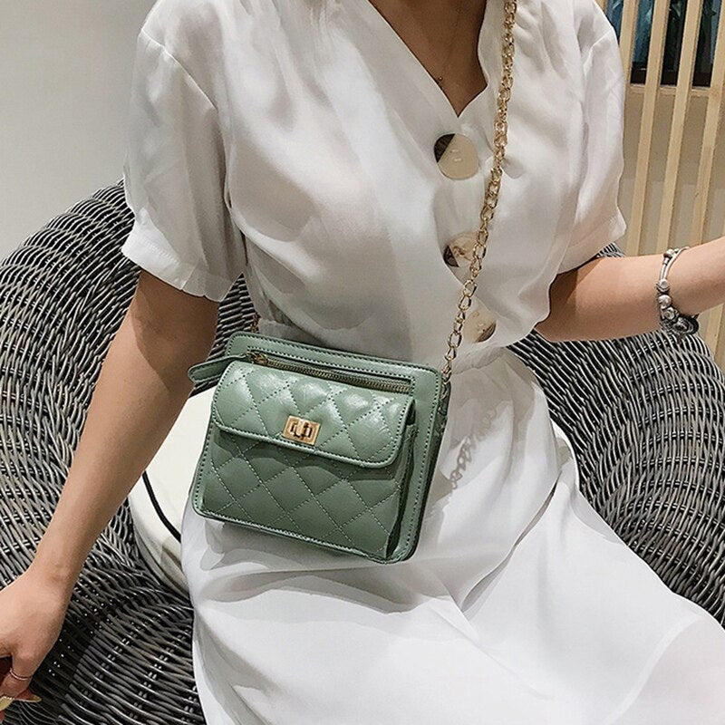 Chain Quilted Small Handbag Female Fashion Female Bag Zipper Shoulder Ladies Messenger Bag - ebowsos