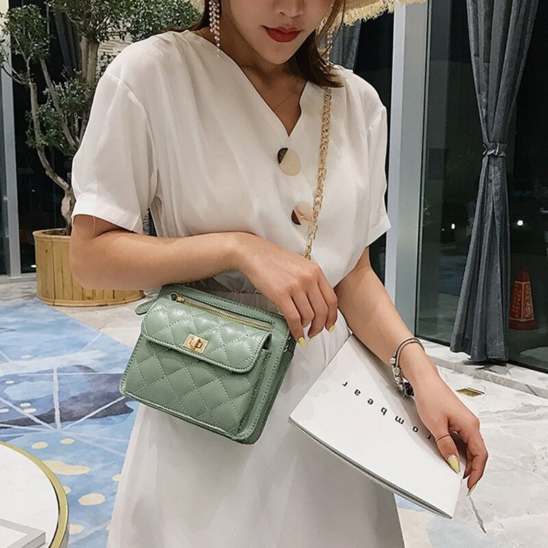 Chain Quilted Small Handbag Female Fashion Female Bag Zipper Shoulder Ladies Messenger Bag - ebowsos