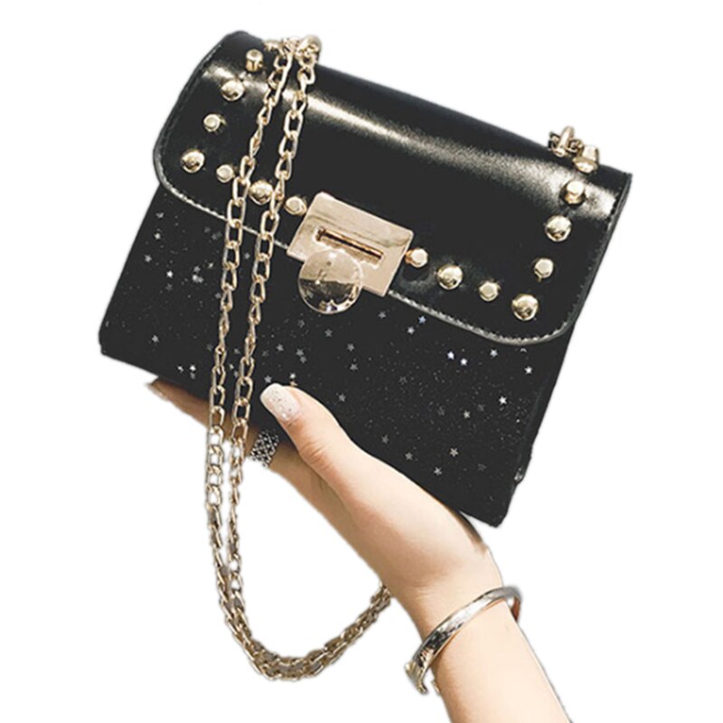 Chain Sequins Women Bag Rivets Matte Women Messenger Bag Evening Party Package Women'S Handbag Pouch(Black) - ebowsos