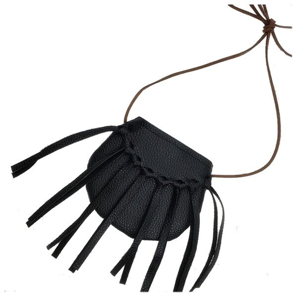 Children's PU Lychee Lines Shoulder Bag Tassel Bag Lovely Kids Crossbody Bag Girls Shoulder Mini Bags Black - ebowsos