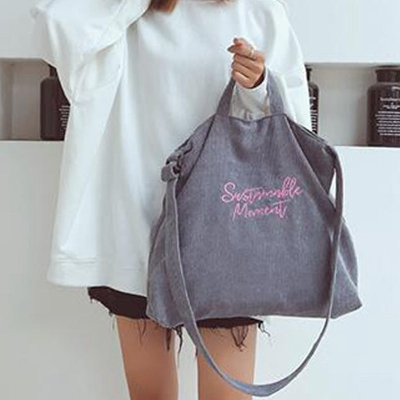 Corduroy Canvas Bag Female Simple Literary Shoulder Bag Ladies Casual Shoulder Bag Handbag - ebowsos