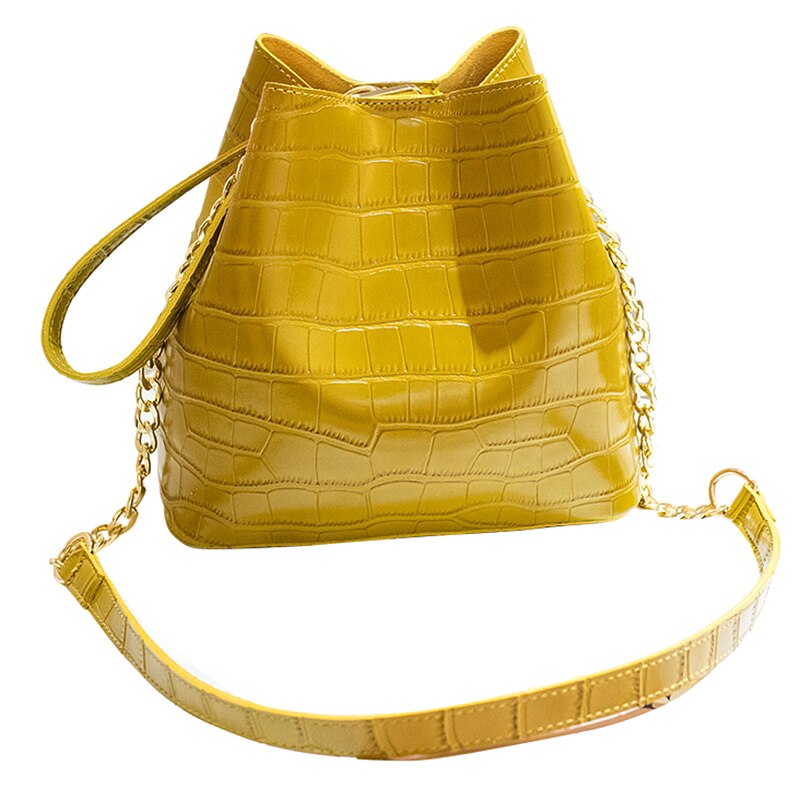 Crocodile Leather Bucket Bag Female Shoulder Bag Casual Messenger Bag Ladies PU Leather Bag - ebowsos