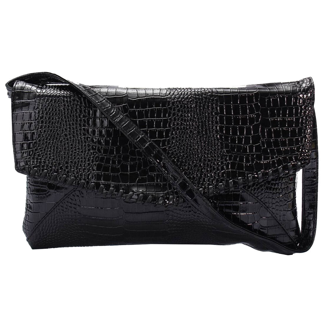 Crocodile pattern Handbag for Evening Party black - ebowsos