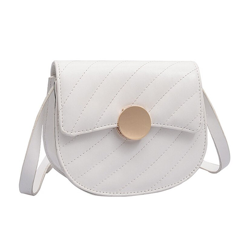 Cross Body Ladies Pu Leather Ladies Shoulder Bag Solid Color Semi-Circle Messenger Bag Saddle Bag - ebowsos