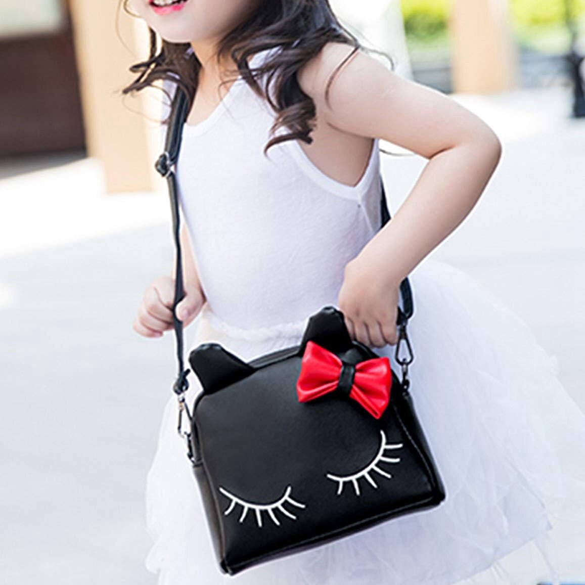 Cute Little Girls Cat Purse for Toddler Kids Mini Bag Bags with Bows - ebowsos