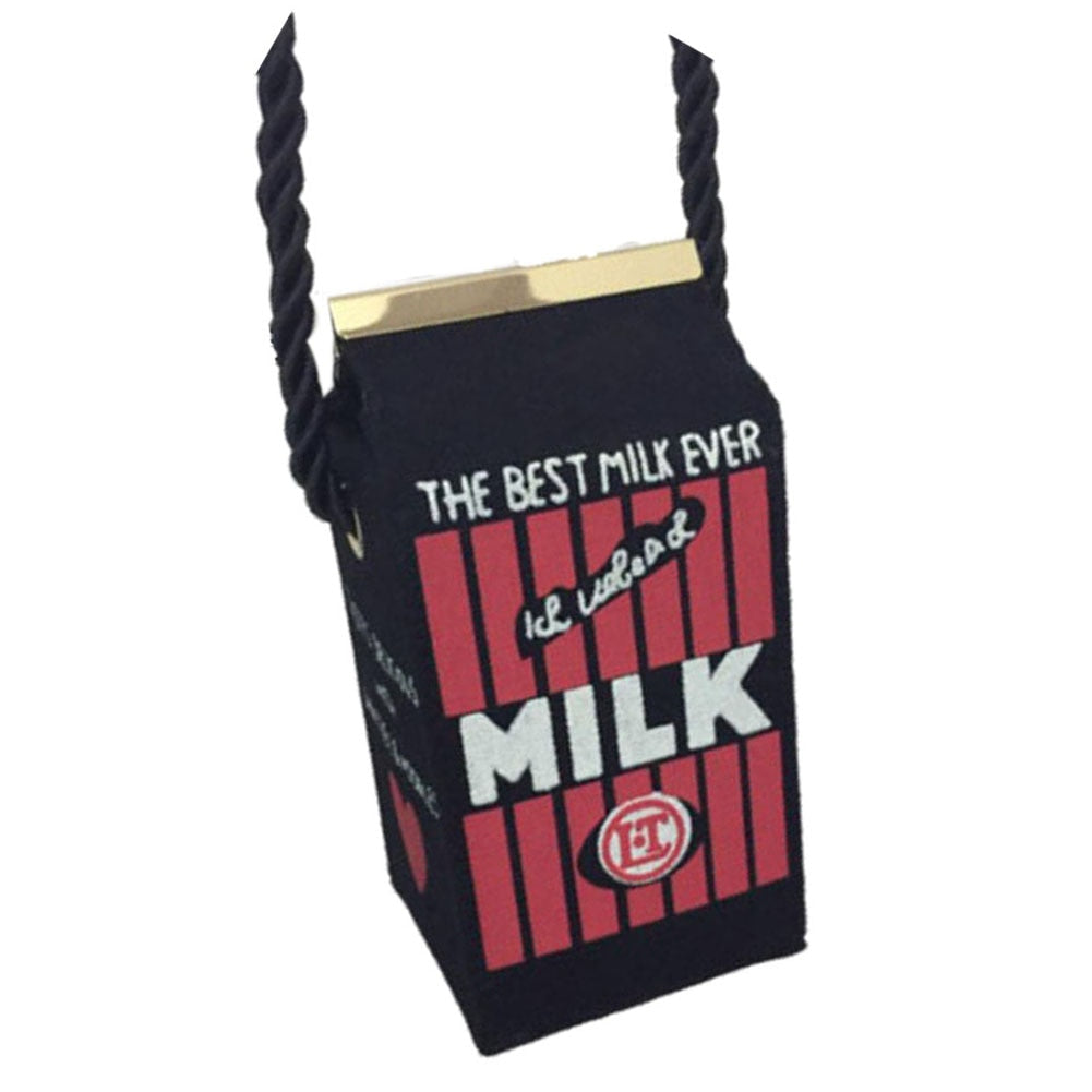 Cute Stereo Mini Milk Box Makeup Cartoon Bag Women Fashion Letter Canvas Shoulders Bag(Black) - ebowsos